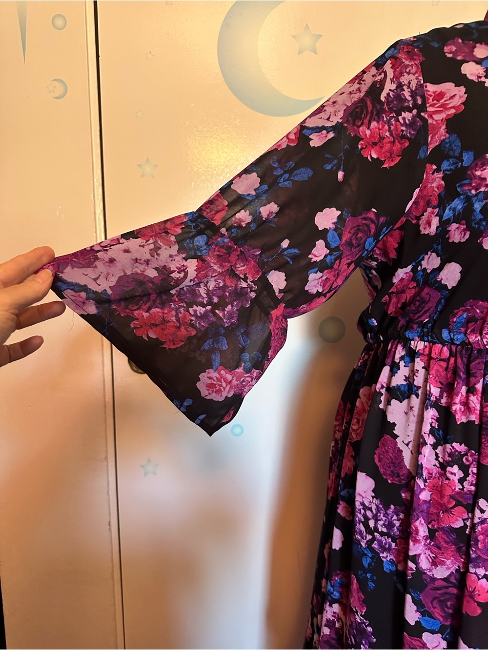 torrid Black Floral Maxi Dress with Pink & Purple Blooms - Picture 2 of 7